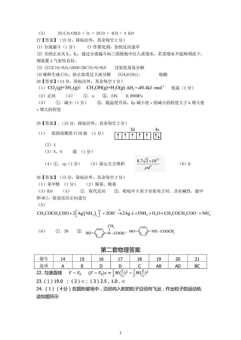 四川省成都外国语学校2024届高三下学期模拟预测（二）理综答案第2页
