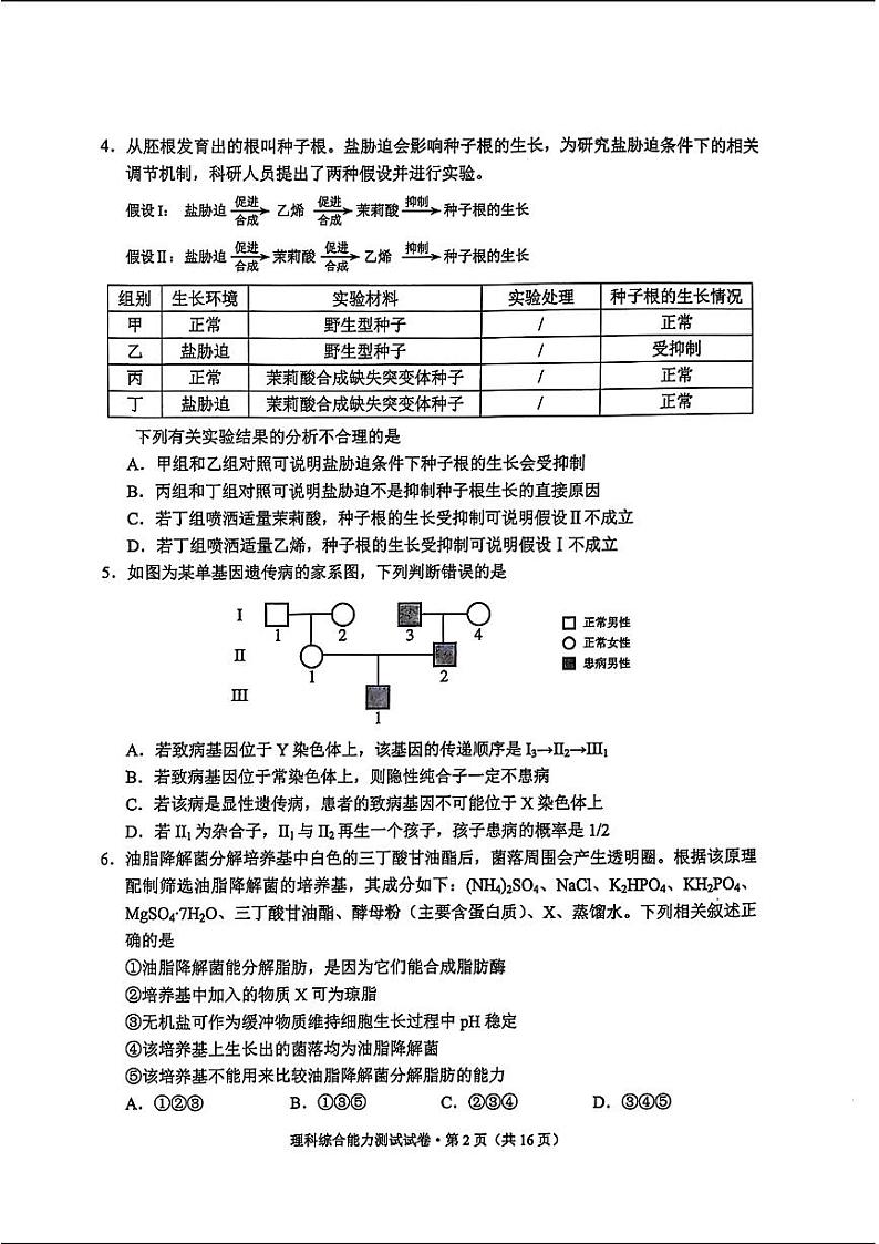 云南二统-理综试卷第2页
