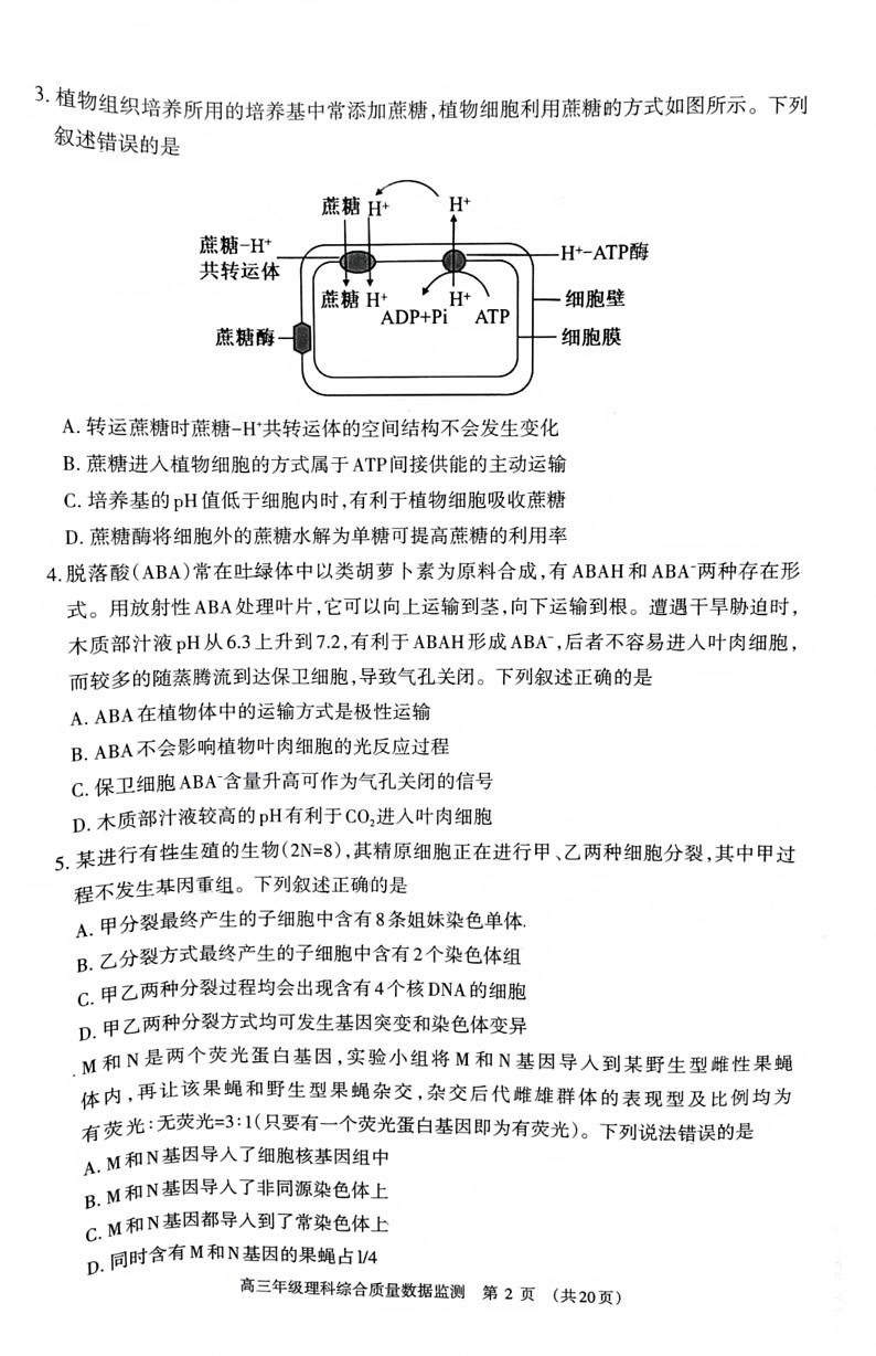 内蒙古呼和浩特市2024届高三下学期二模考试理综试题（PDF版附答案）02