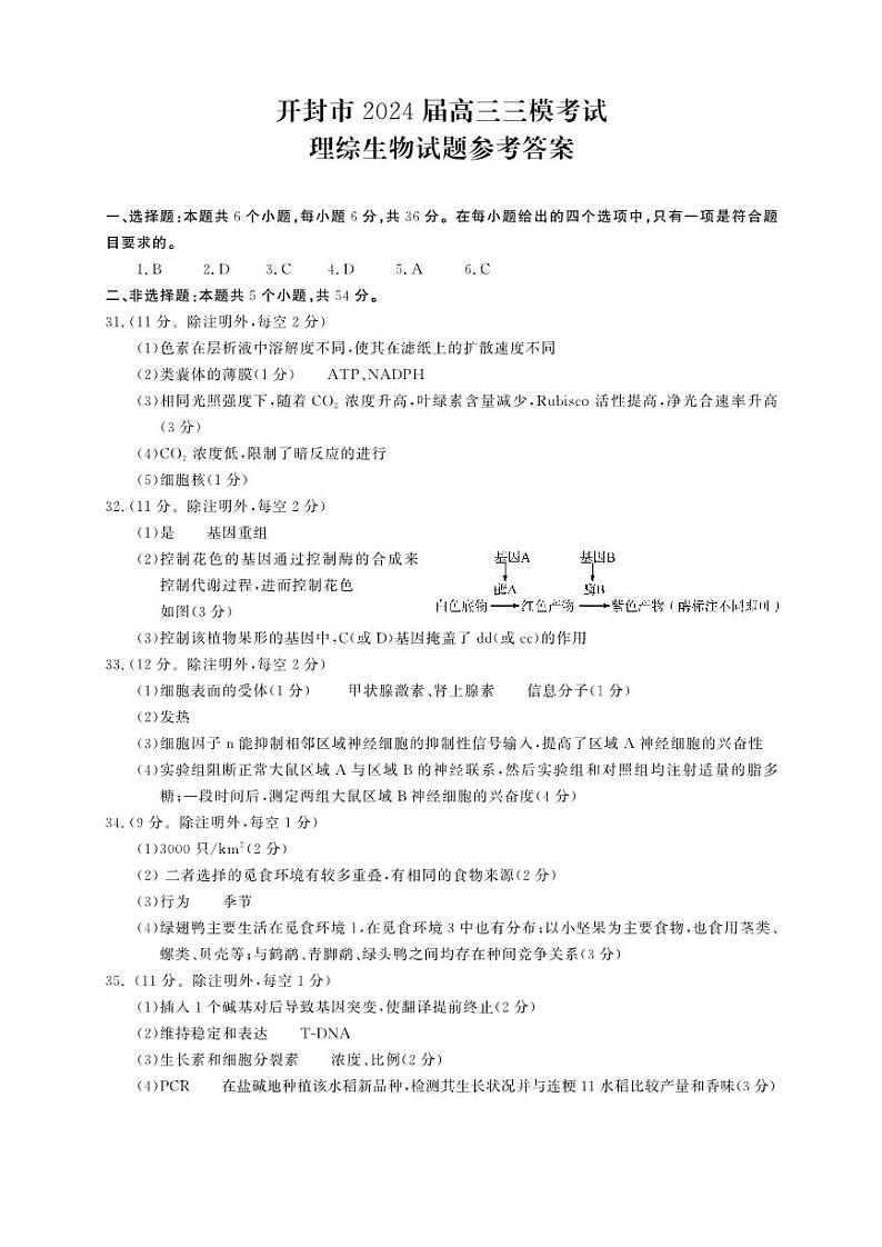 2024届河南省开封市高三下学期三模理综试题01