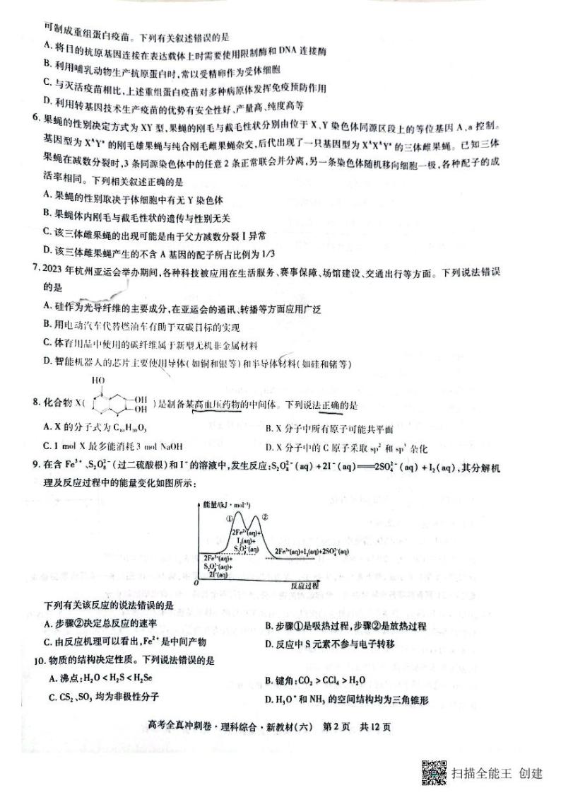 2024届山西省名校高三下学期二模联考考试理综试题02