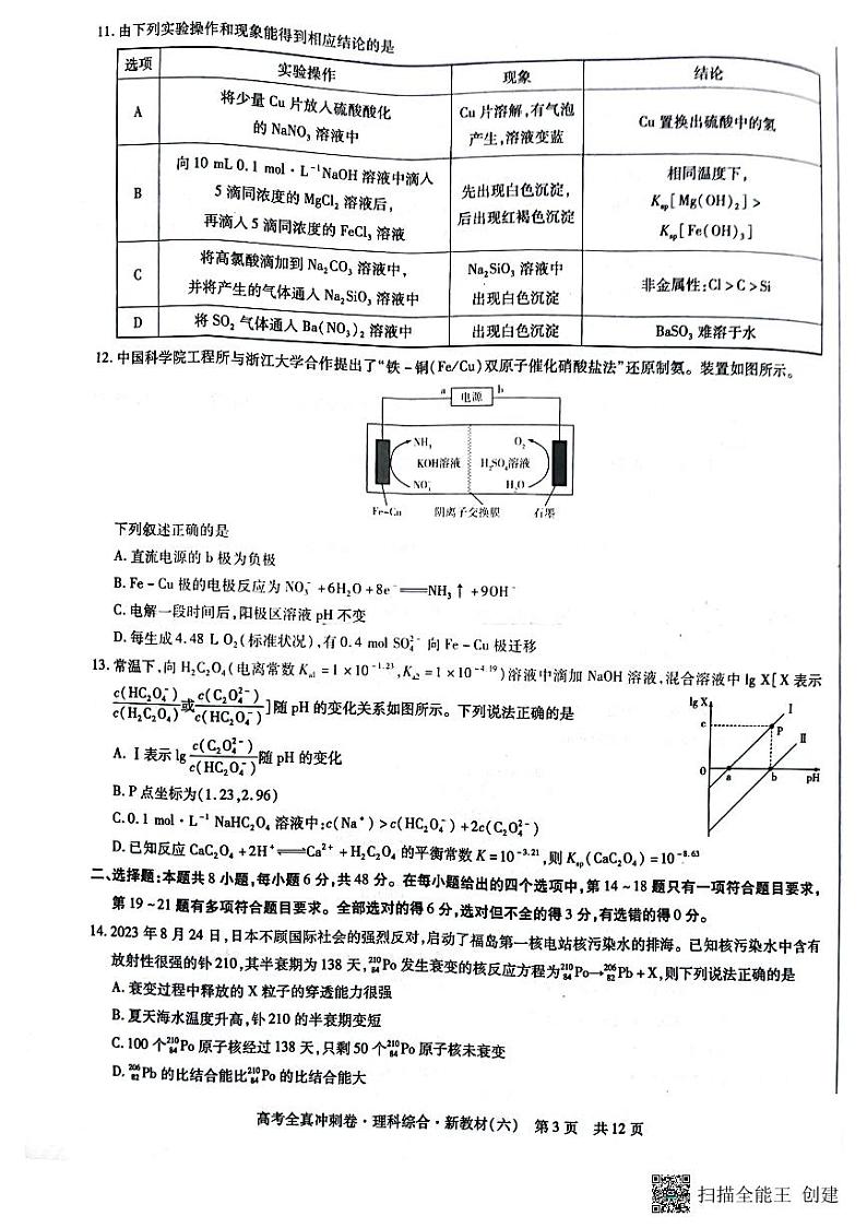 2024届山西省名校高三下学期二模联考考试理综试题第3页