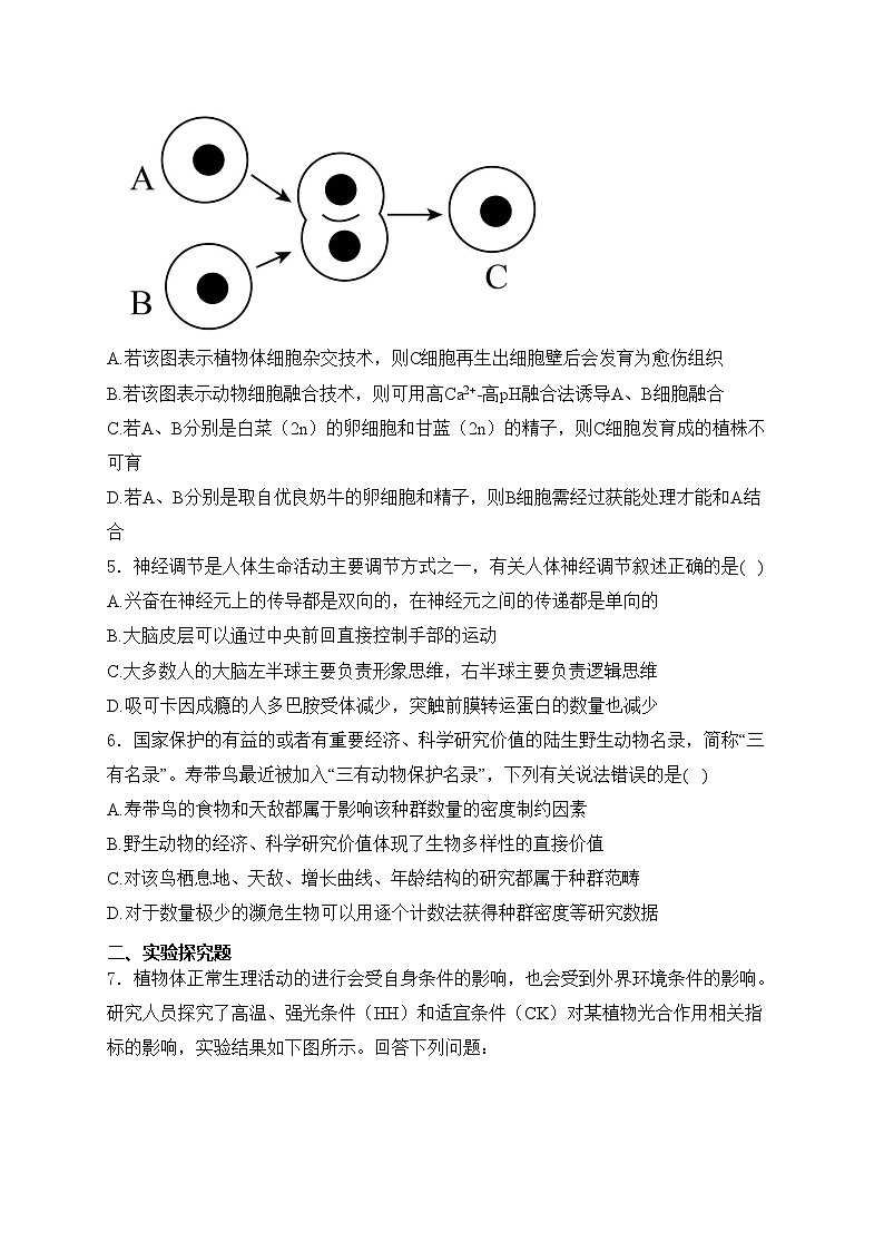 山西省临汾市2024届高三下学期考前适应性训练考试（二模）理综高中生物试卷(含答案)02