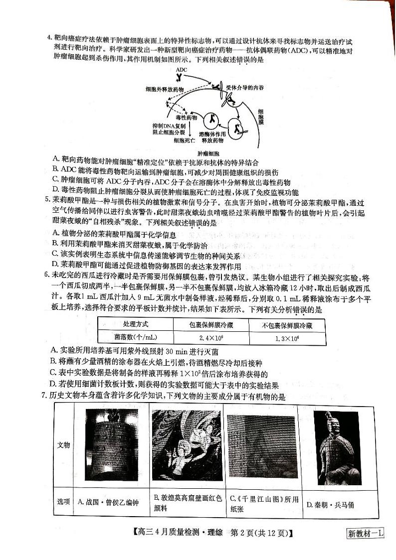 河南省九师联盟理综试题第2页