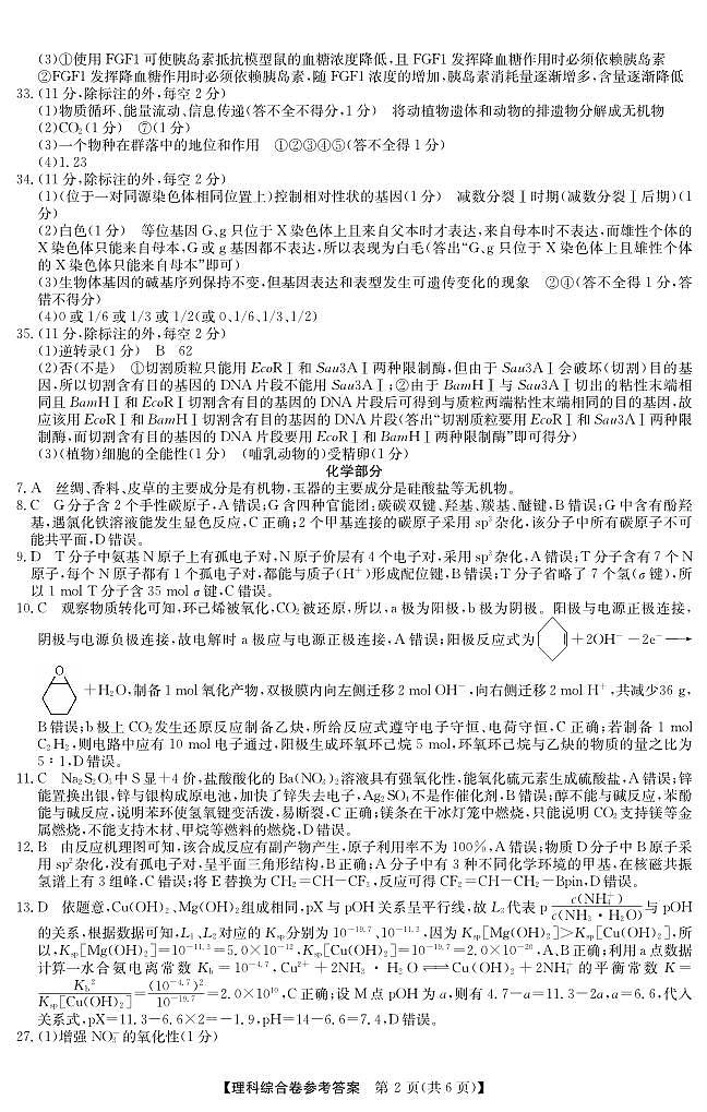 2024届河南省TOP二十名校高三下学期4月冲刺（一）理科综合试卷02