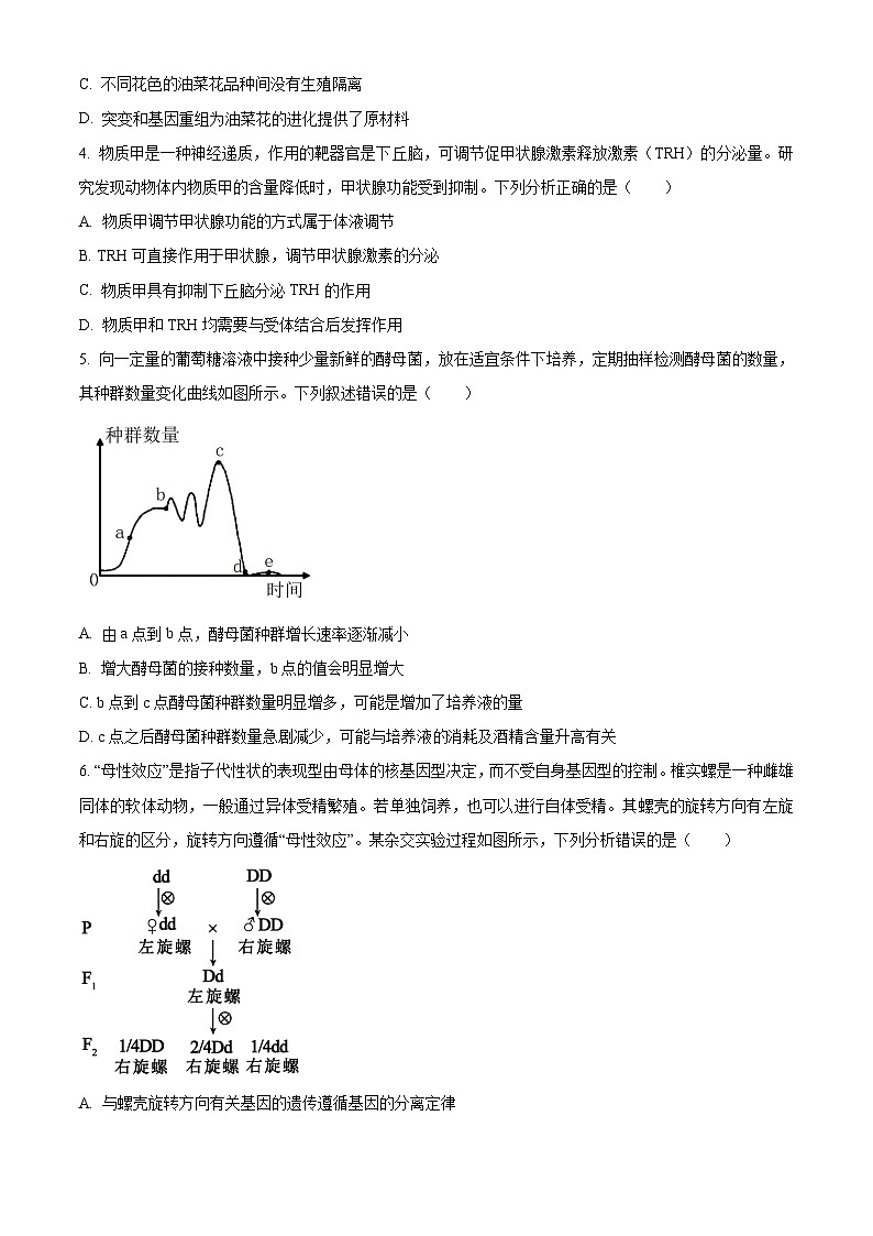 2024届内蒙古锡林郭勒盟高三第三次模拟考试理综试卷-高中生物（原卷版+解析版）02