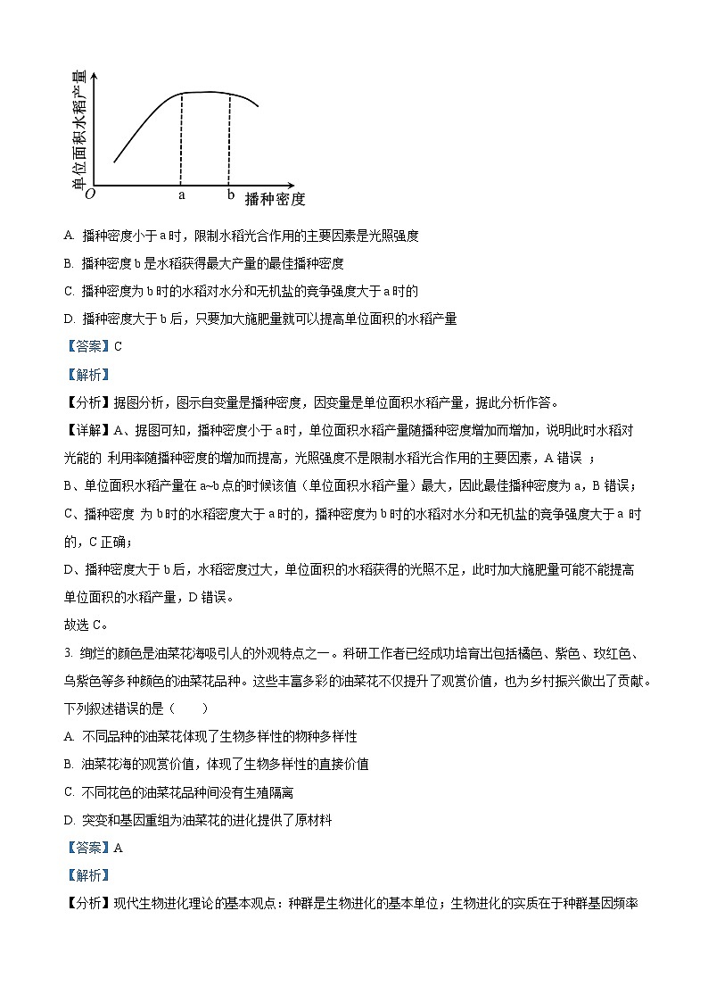 2024届内蒙古锡林郭勒盟高三第三次模拟考试理综试卷-高中生物（原卷版+解析版）02