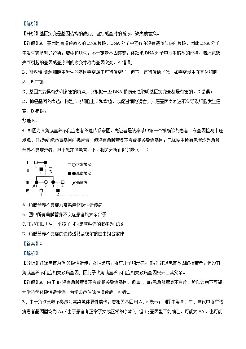 2024届陕西省柞水中学高考冲刺压轴（二）理科综合试卷-高中生物（解析版）第3页