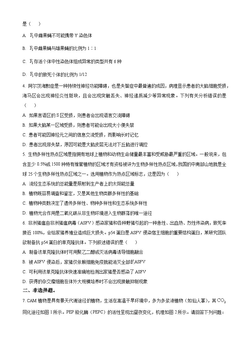 2024届河南省许昌市部分学校高三下学期高考冲刺（一）理科综合试题-高中生物（原卷版）第2页