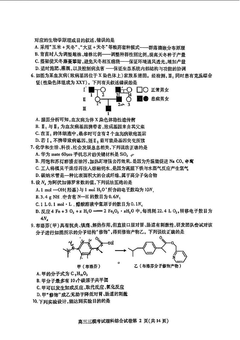 四川省内江市2024届高三下学期第三次模拟考试理综试卷（PDF版附答案）02
