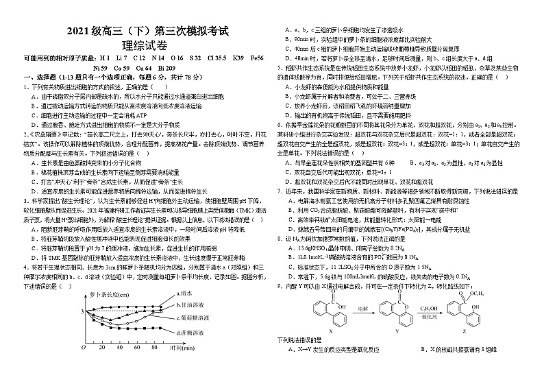 2024眉山仁寿县高三下学期三诊模拟联考试题理综含答案第1页
