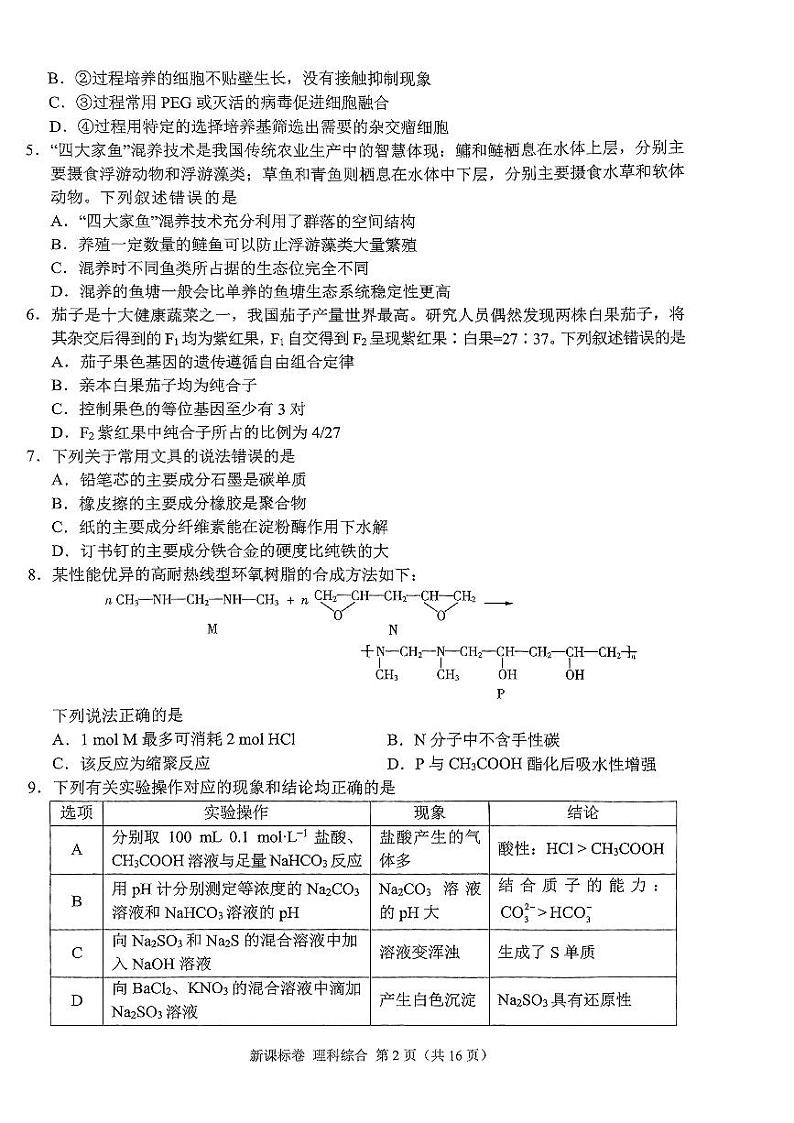 2024届高三5月大联考新课标卷理科综合第2页