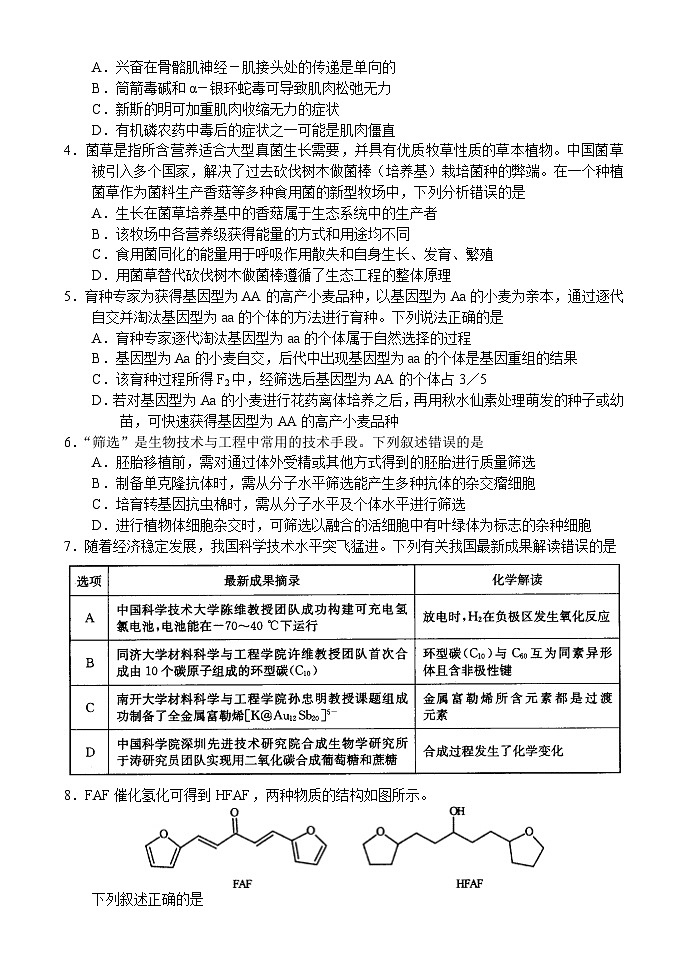 2024届河南省七市重点高中高三5月联合模拟考试理科综合试题02