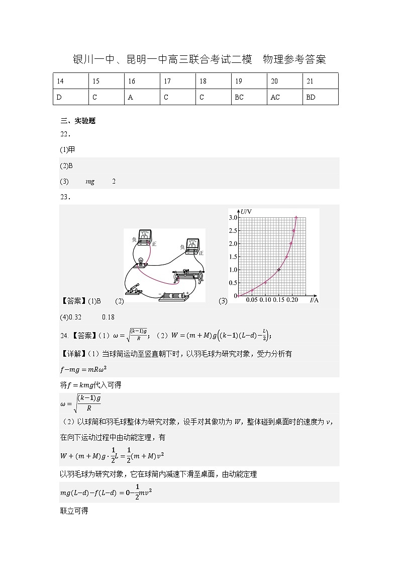 宁夏银川一中、云南省昆明一中2024届高三下学期5月联合考试二模理科综合试题01