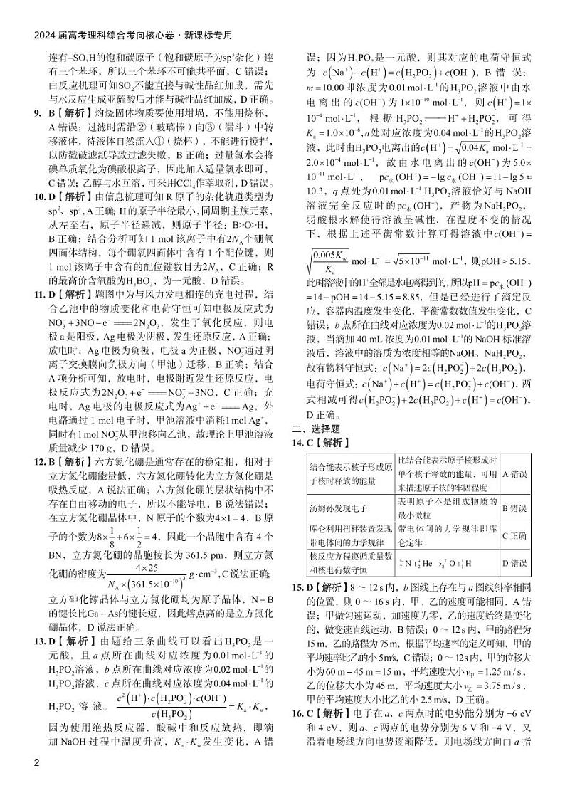 2024届高考理综考向核心卷—新教材  答案第2页