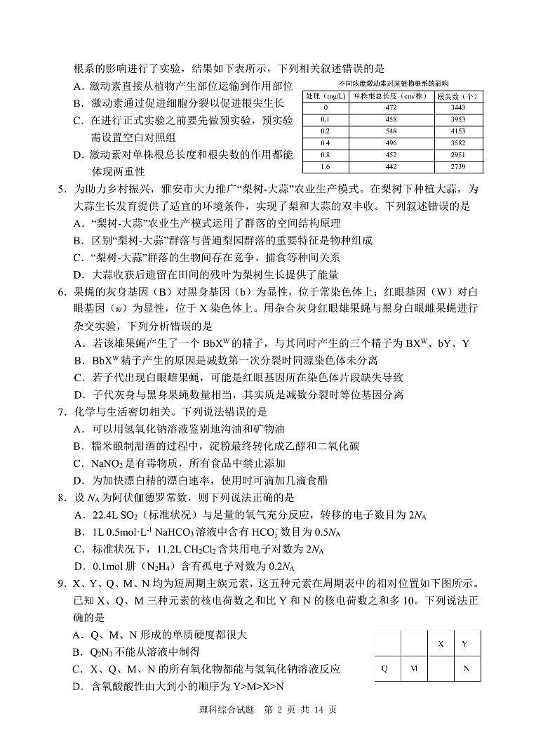 2024届四川省雅安市神州天立学校高三下学期高考冲刺考试理科综合试题（四）第2页