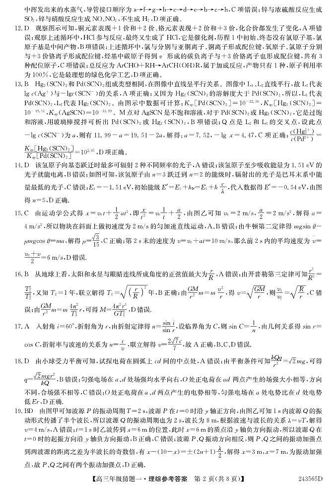 2024河南省TOP二十名校高三下学期5月猜题（一）理综PDF版含解析02