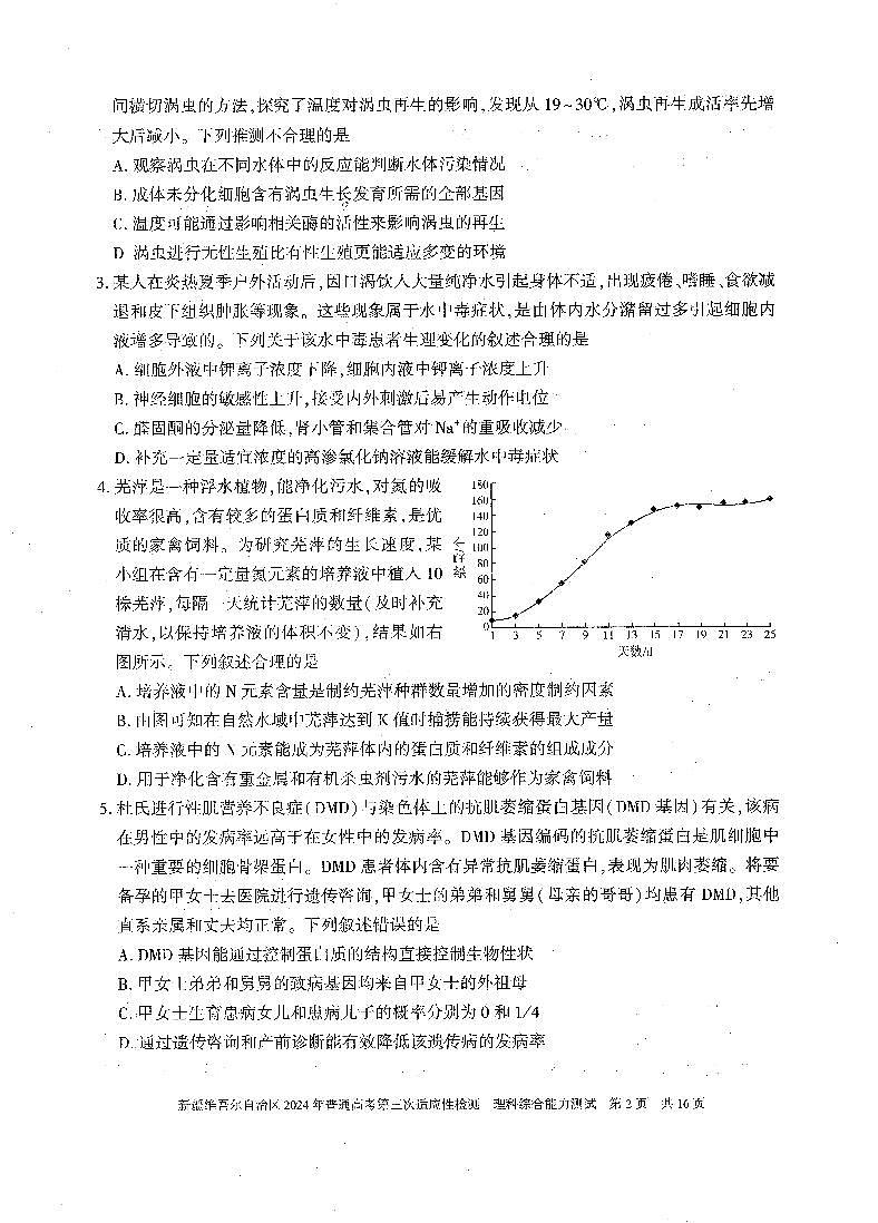 新疆维吾尔自治区2024届高三下学期三模理综试卷（PDF版附解析）02