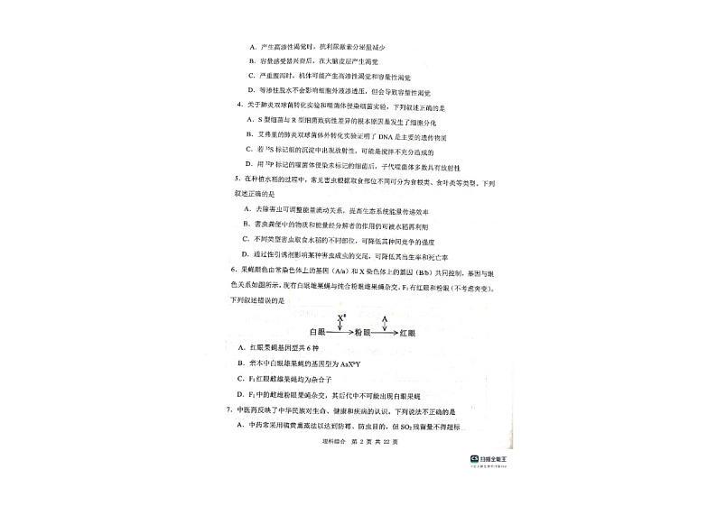 陕西省渭南市2024届高三下学期教学质量检测（Ⅱ）理综第3页