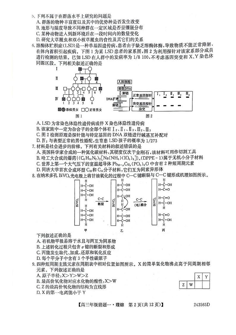 2024届河南省TOP二十名校联考高三下学期5月猜题（一）理科综合试卷02