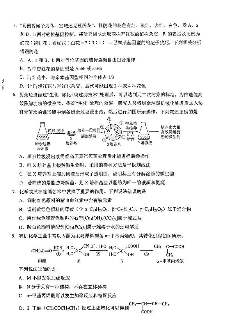 2024届新疆维吾尔自治区部分名校高三下学期最后一卷（三模）联考理科综合试题02
