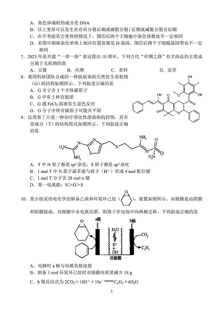 2024届河南省TOP二十名校高三4月冲刺（一）理科综合试卷03