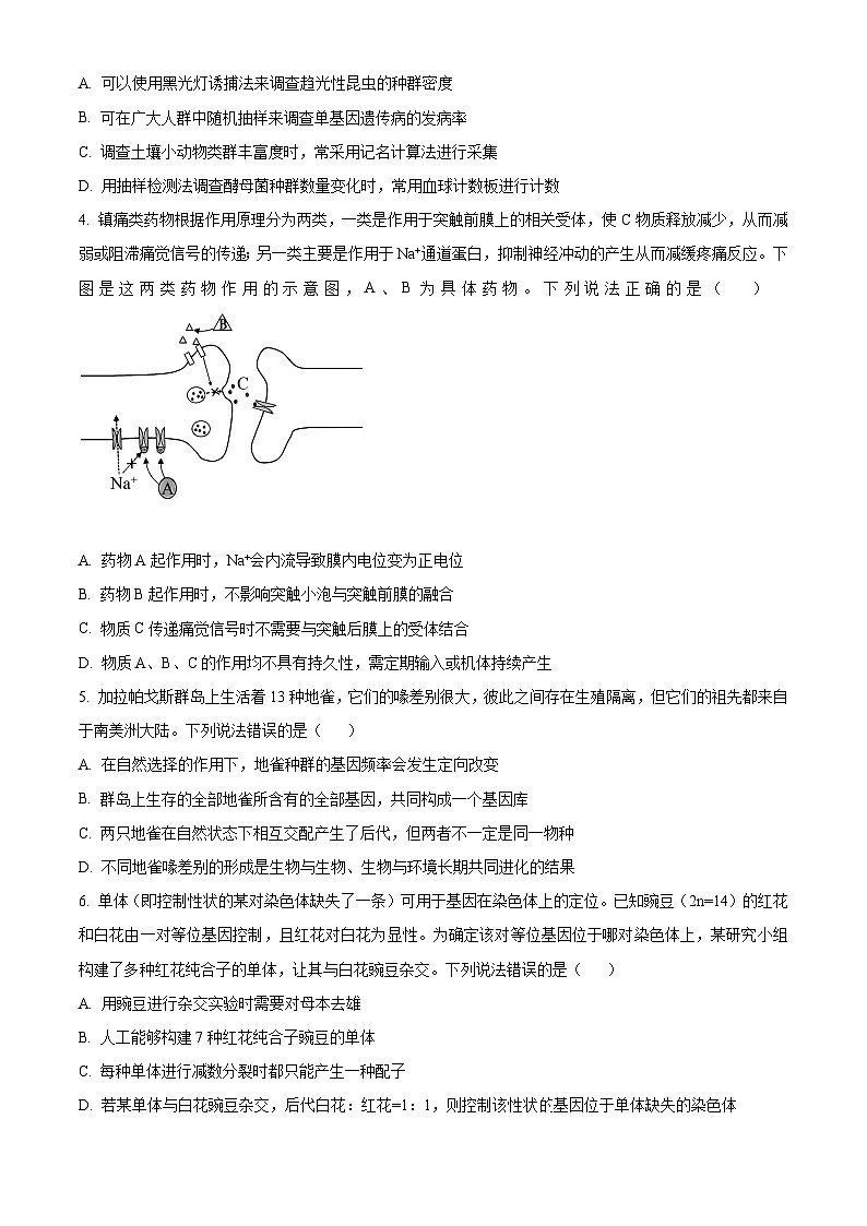 2024届四川省南充市高三下学期三诊考试理科综合试题-高中生物（原卷版）第2页