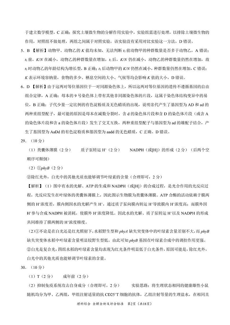 2024届高三5月大联考（全国甲卷）理综02