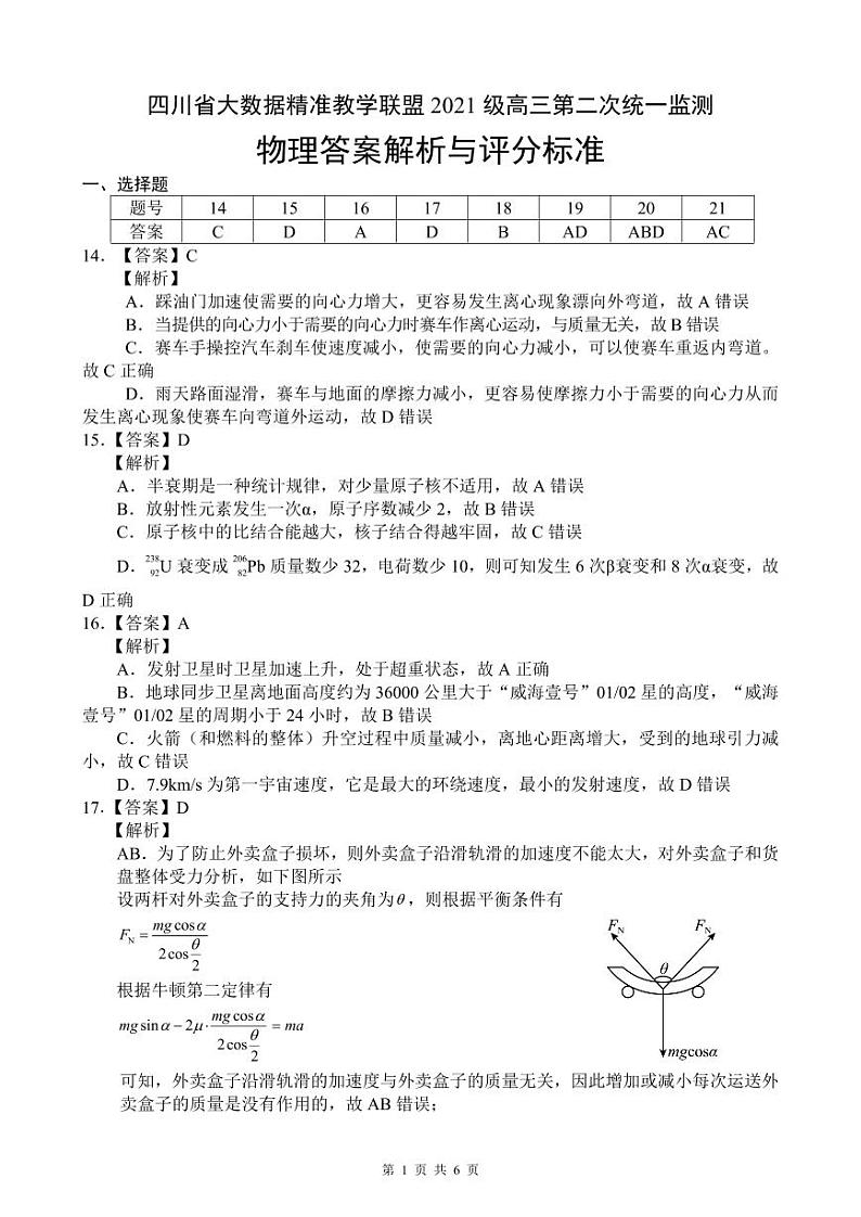 2024大数据精准教学联盟高三下学期5月第二次统一监测试题（甘孜州三模）理综PDF版含解析、答题卡（可编辑）01