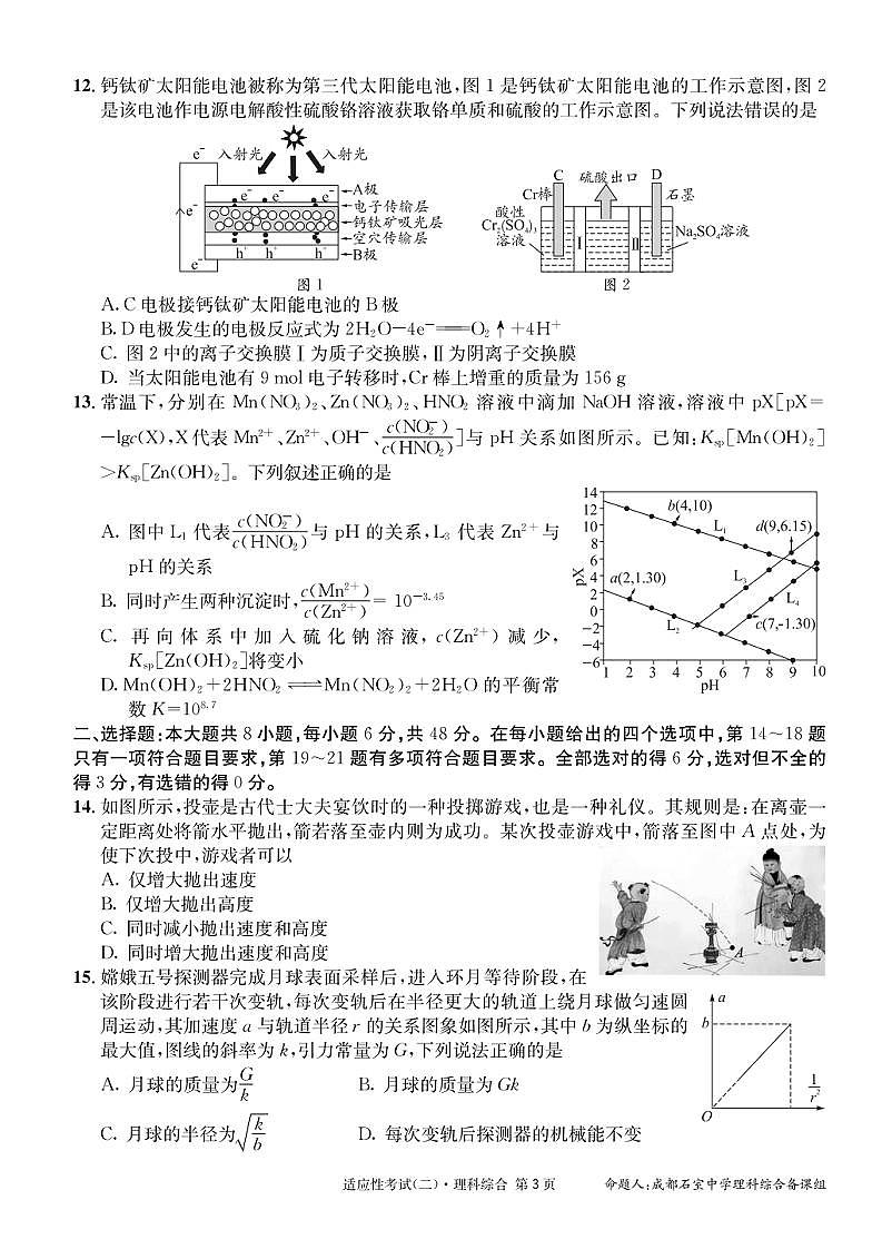 四川省成都市石室中学2024届高三下学期高考适应性考试（二）理科综合试卷03