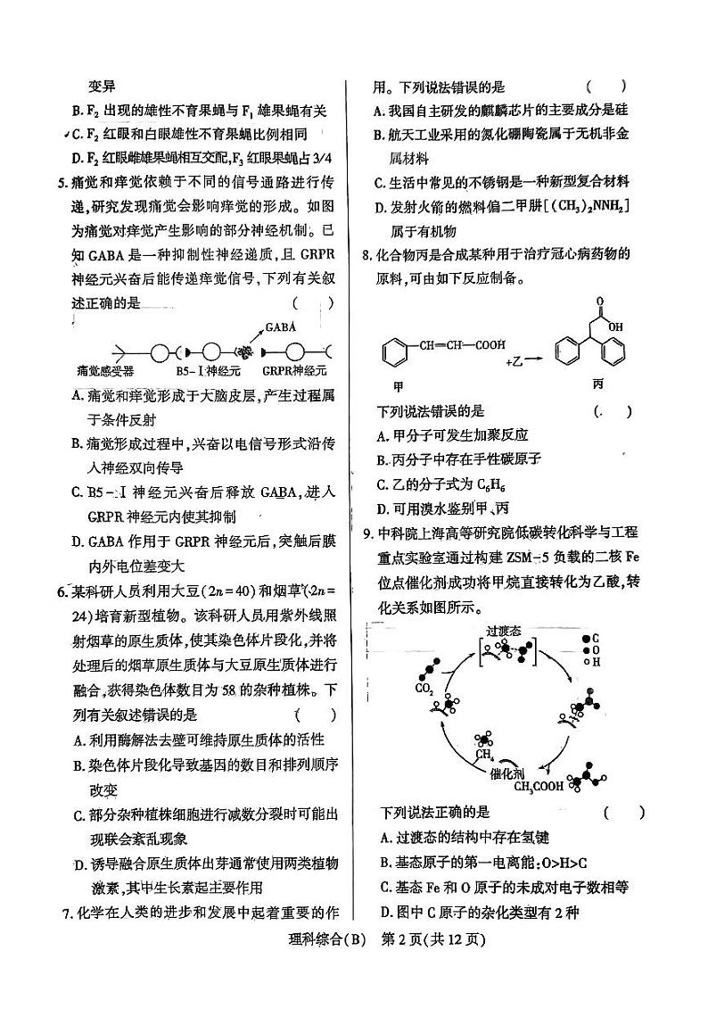 2024届河南驻马店经济开发区高级中学高三下学期三模理综试题02