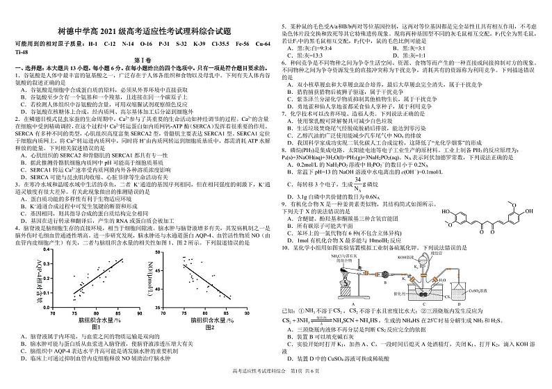 四川省成都市树德中学2024届高三下学期高考适应性考试理综试卷（PDF版附答案）第1页