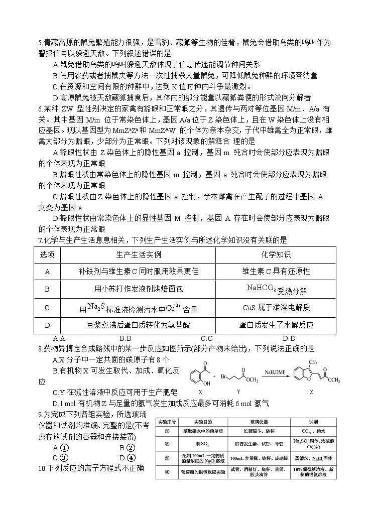 四川省遂宁市射洪中学2024届高三下学期6月考前热身理综试卷（Word版附答案）02