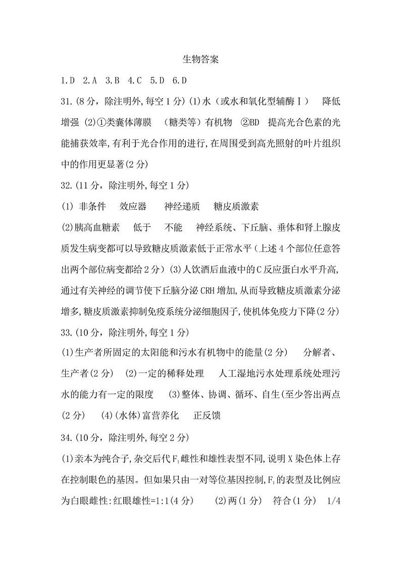 云南省大理新世纪中学2024届高三下学期祝福考理科综合试题01