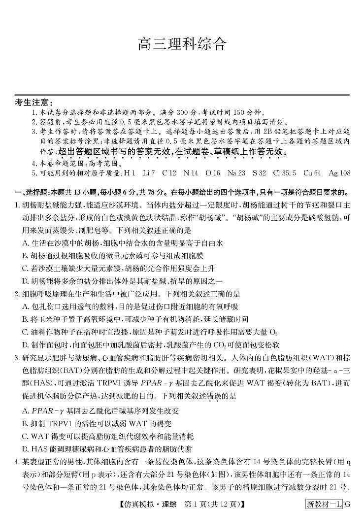 理综-仿真模拟（新教材-LG）第1页