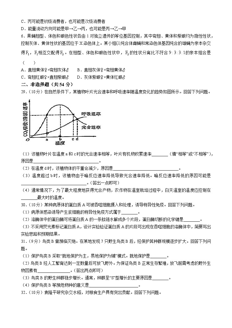 2024年全国甲卷理综生物高考真题试卷(无答案)02