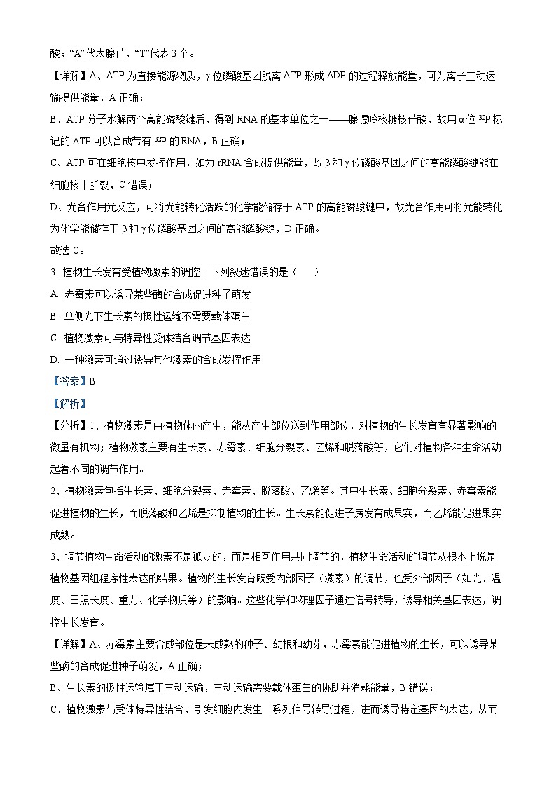 2024年高考真题：全国甲卷理综生物高考试卷试卷（解析版）02