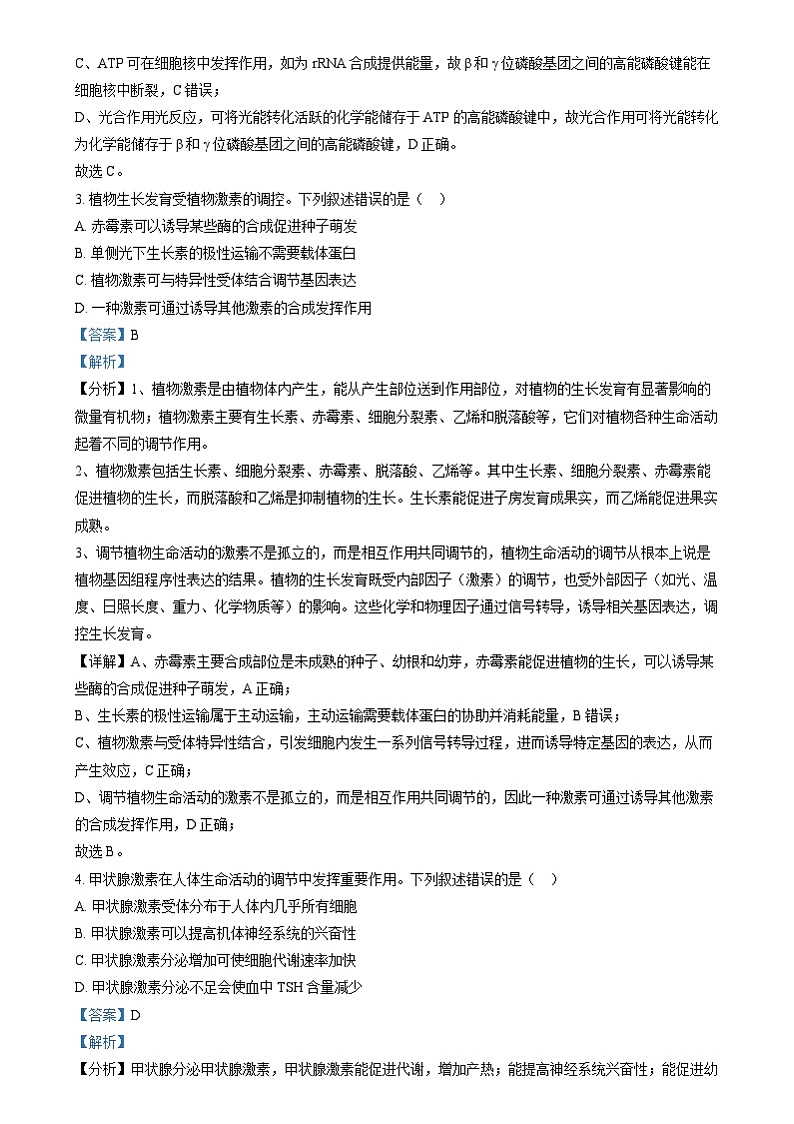 2024年高考真题——理综（全国甲卷）试题（Word版附解析）02