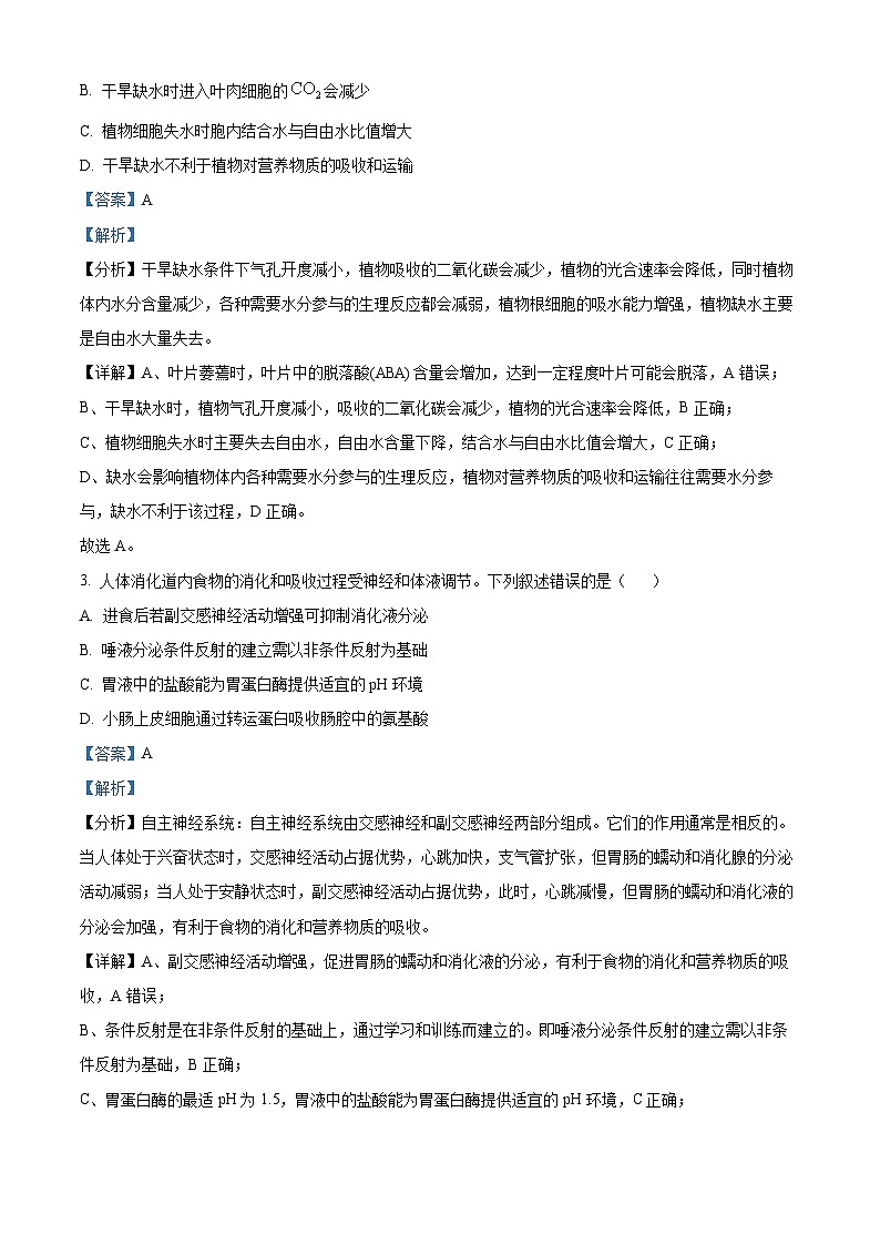 精品解析：2024年全国高考真题新课标理综生物试卷（山西、河南、云南、新疆）（解析版）02