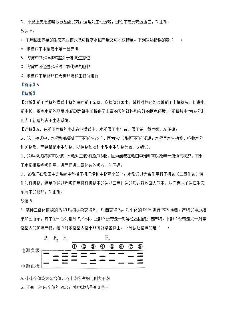 精品解析：2024年全国高考真题新课标理综生物试卷（山西、河南、云南、新疆）（解析版）03