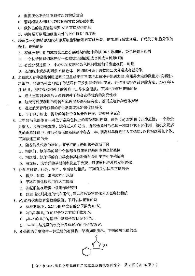 广西南宁高三（模拟考）-理综试题附答案第2页