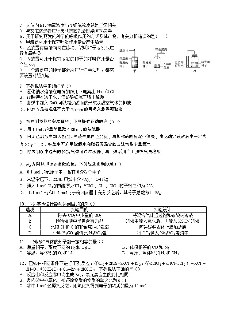 广西桂林十八中2021届高三上学期第一次月考 理综（含答案） 试卷02
