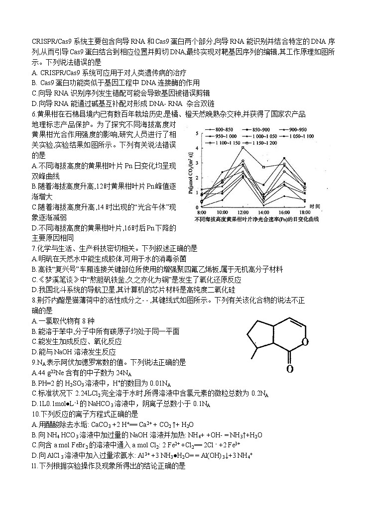 四川省内江市2021届高三上学期第一次模拟考试（12月） 理综(含答案)02