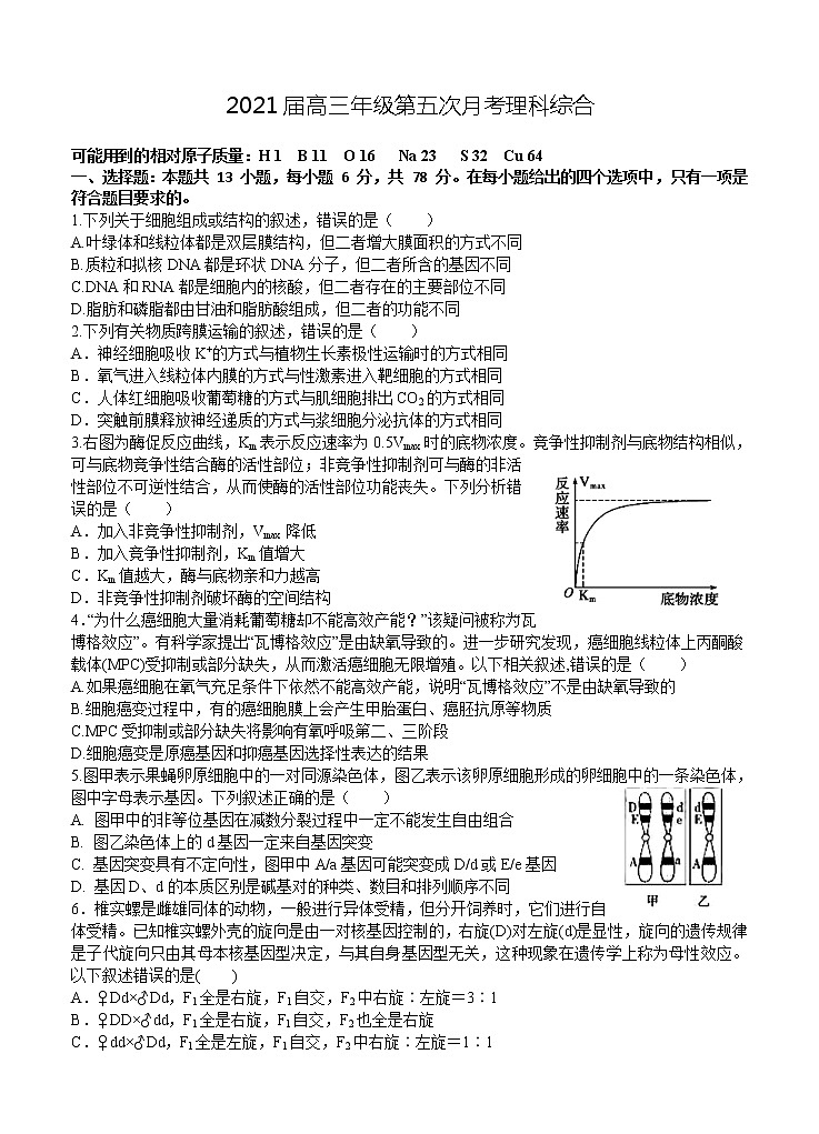 江西省上高二中2021届高三上学期第五次月考试题 理科综合 (含答案)01