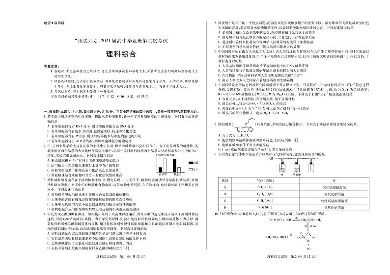河南省顶尖计划2021届高三毕业班第三次考试理综试卷（PDF版，无答案）第1页
