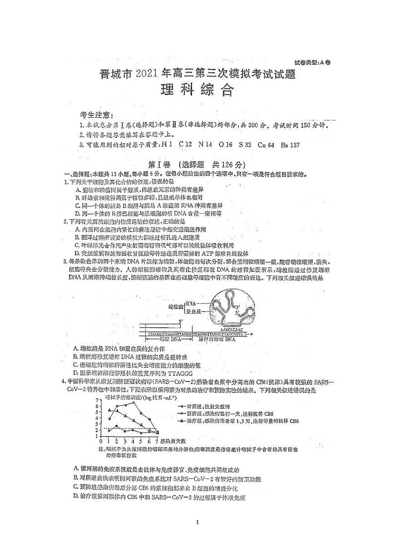 2021山西晋城三模理综第1页