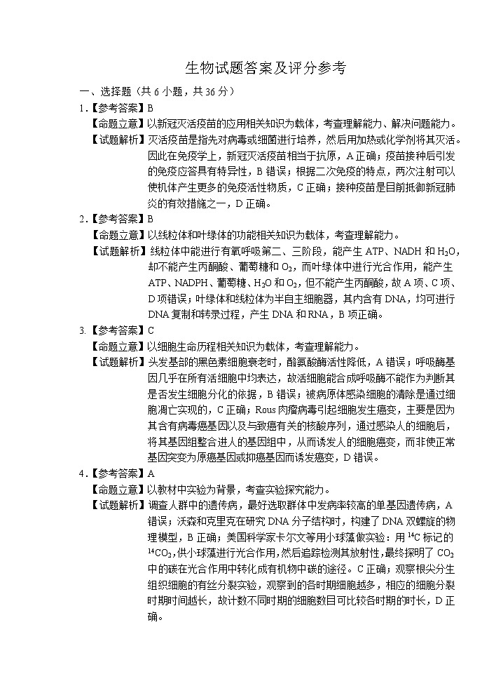 宁夏石嘴山市2021届高三下学期质量检测三：理综试题+答案（扫描版）01