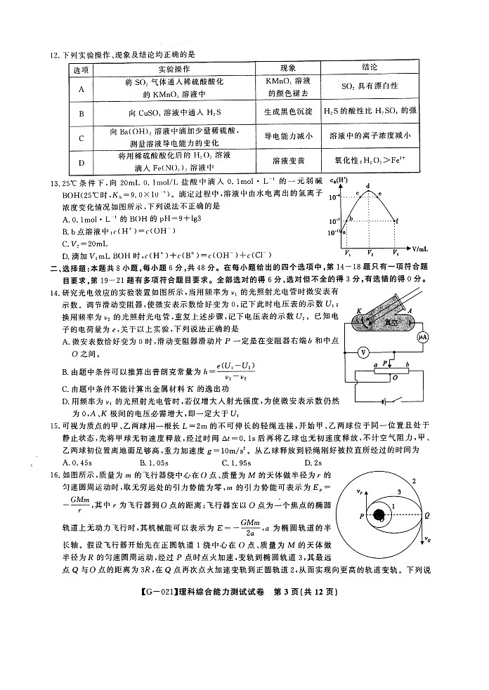 安徽省皖江名校2021届高三下学期最后一卷（5月）理综试题+答案(扫描版)03