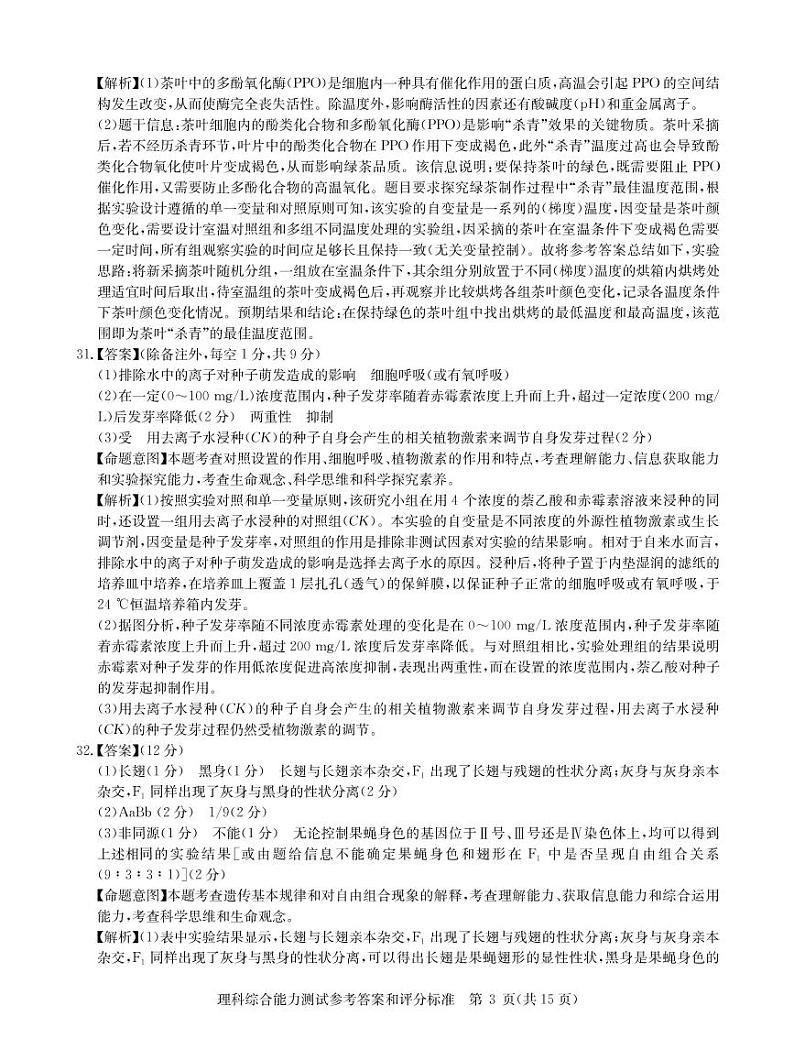 湖北省武汉市华中师范大学第一附属中学2021届高三下学期5月高考押题卷理综试题+答案 (扫描版)03