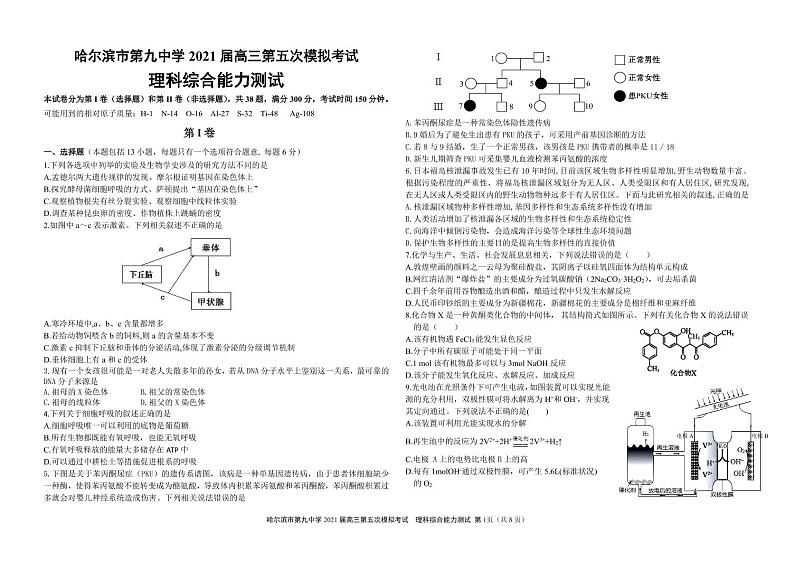 黑龙江省哈尔滨市第九中学2021届高三下学期第五次模拟考试 理综 PDF版含答案01